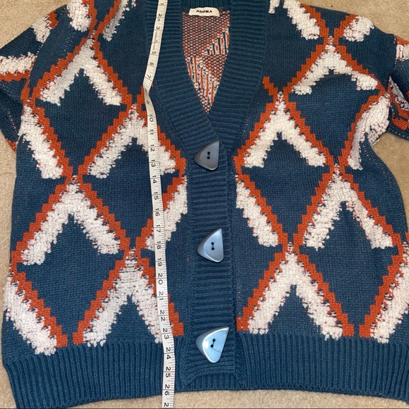 NWT Adora Teal & Orange Geometric Abstract Shaped Button Cardigan One Size - Picture 11 of 16